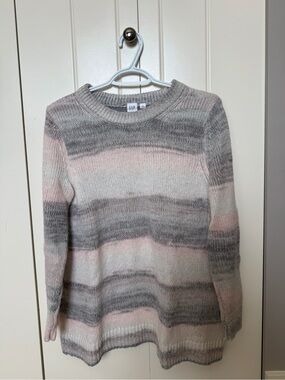 GAP Striped Crewneck Sweater in Pink and Gray